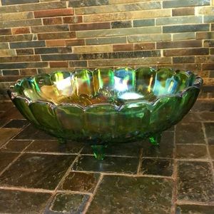 Unique iridescent green serving dish.